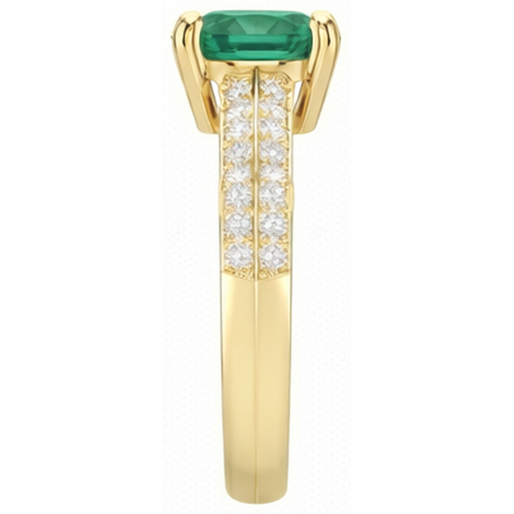 Anello Anniversario Oro Giallo Con Verde Smeraldo A Taglio Rotondo Da 2.25 Ct E Diamanti