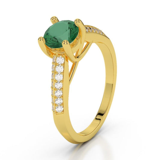 Anello Anniversario Oro giallo con smeraldo a taglio rotondo da 2.25 ct e diamanti - harrychadent.it