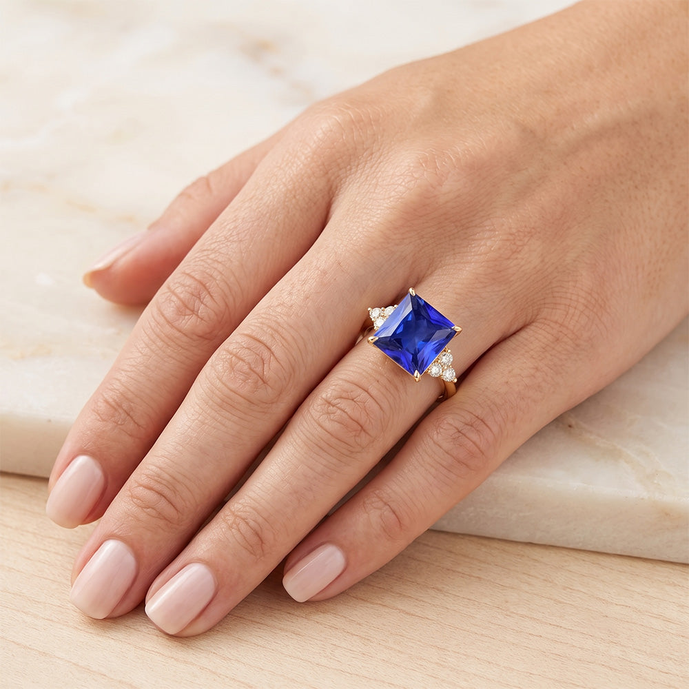 Anello Anniversario Oro Giallo Zaffiro Blu & Diamanti 5.25 Carati