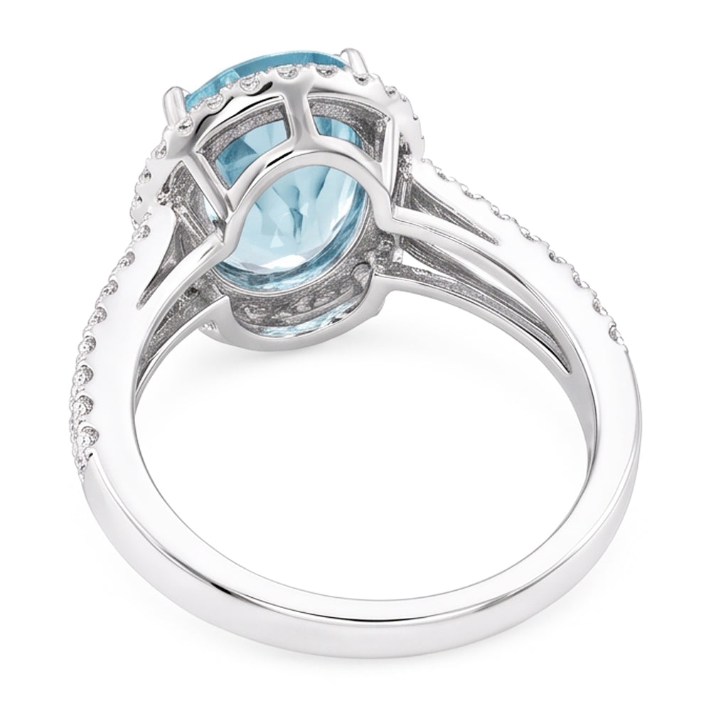 Anello Anniversario Ovale Acquamarina E Diamanti 16.35 Ct Oro Bianco