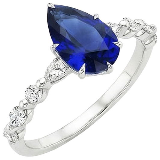 Anello Anniversario Pera Diamante Con Zaffiro Blu Centro Oro 5 Carati