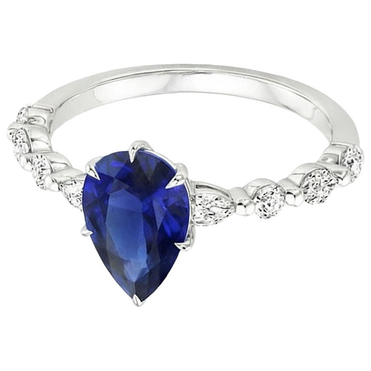 Anello Anniversario Pera Diamante Con Zaffiro Blu Centro Oro 5 Carati