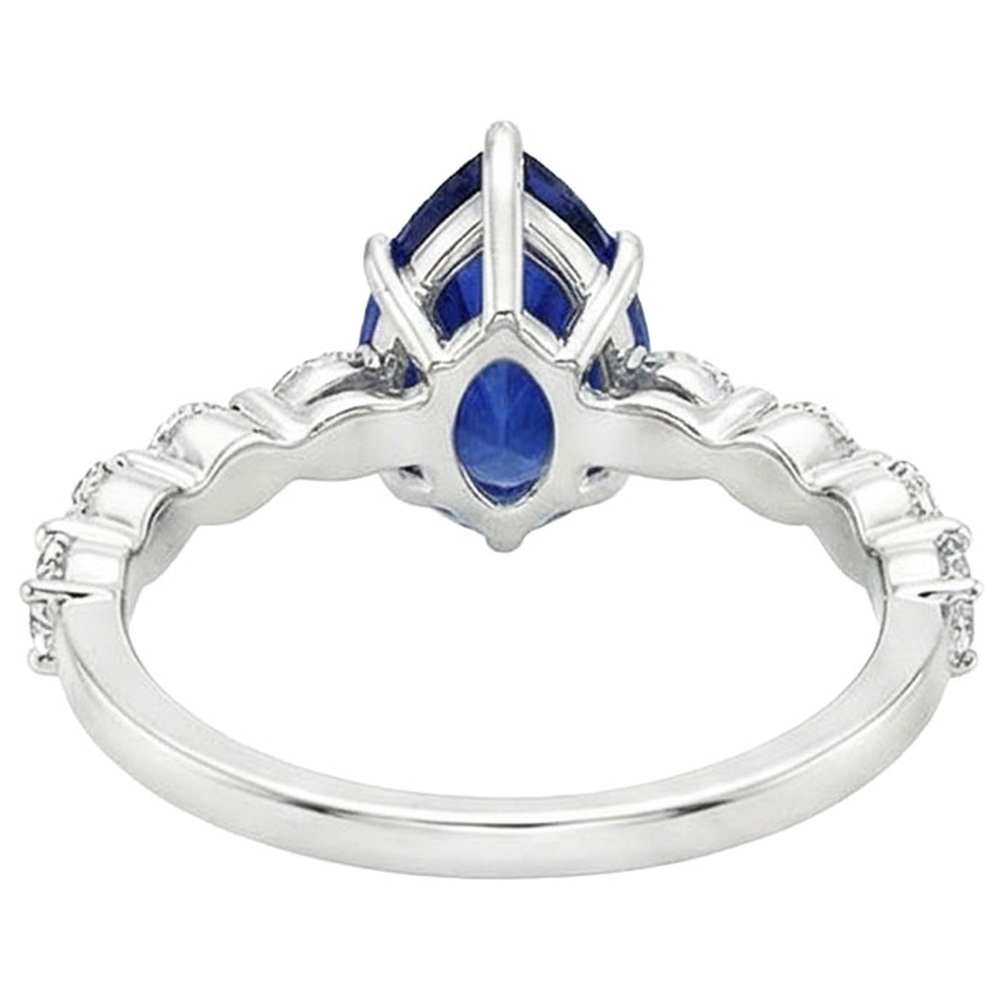Anello Anniversario Pera Diamante Con Zaffiro Blu Centro Oro 5 Carati