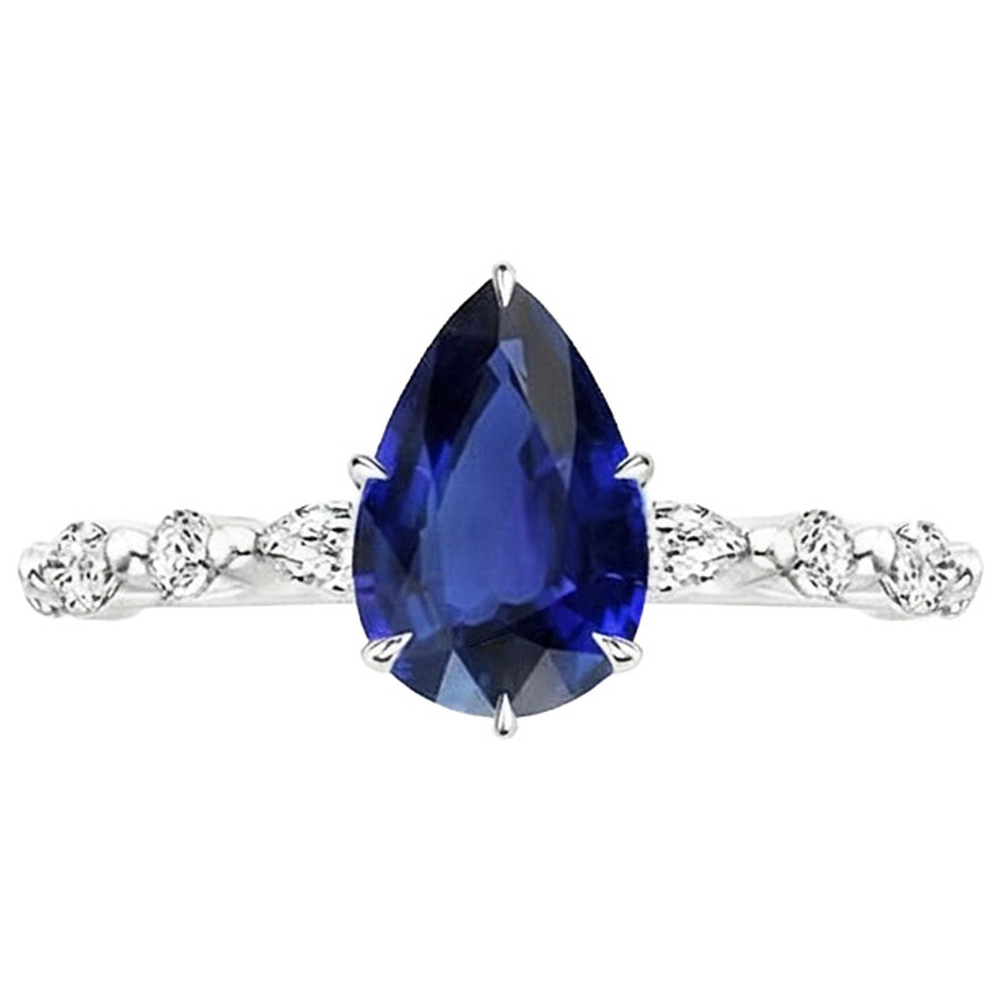 Anello Anniversario Pera Diamante Con Zaffiro Blu Centro Oro 5 Carati