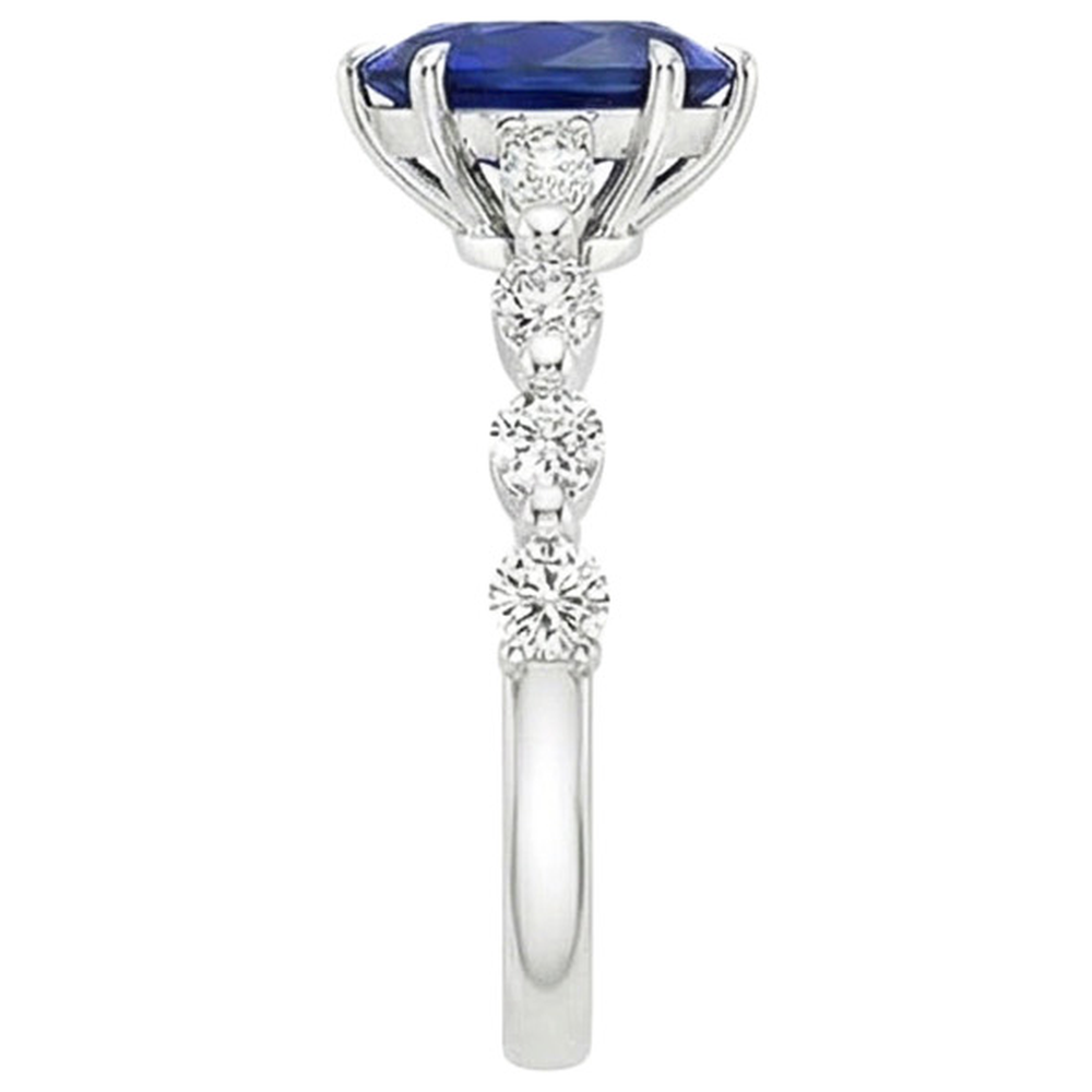 Anello Anniversario Pera Diamante Con Zaffiro Blu Centro Oro 5 Carati