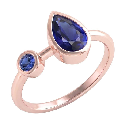 Anello Anniversario Rotondo e Pera Zaffiri Blu 2.25 Carati Oro Rosa 14K