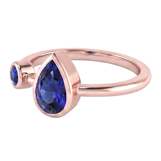 Anello Anniversario Rotondo e Pera Zaffiri Blu 2.25 Carati Oro Rosa 14K
