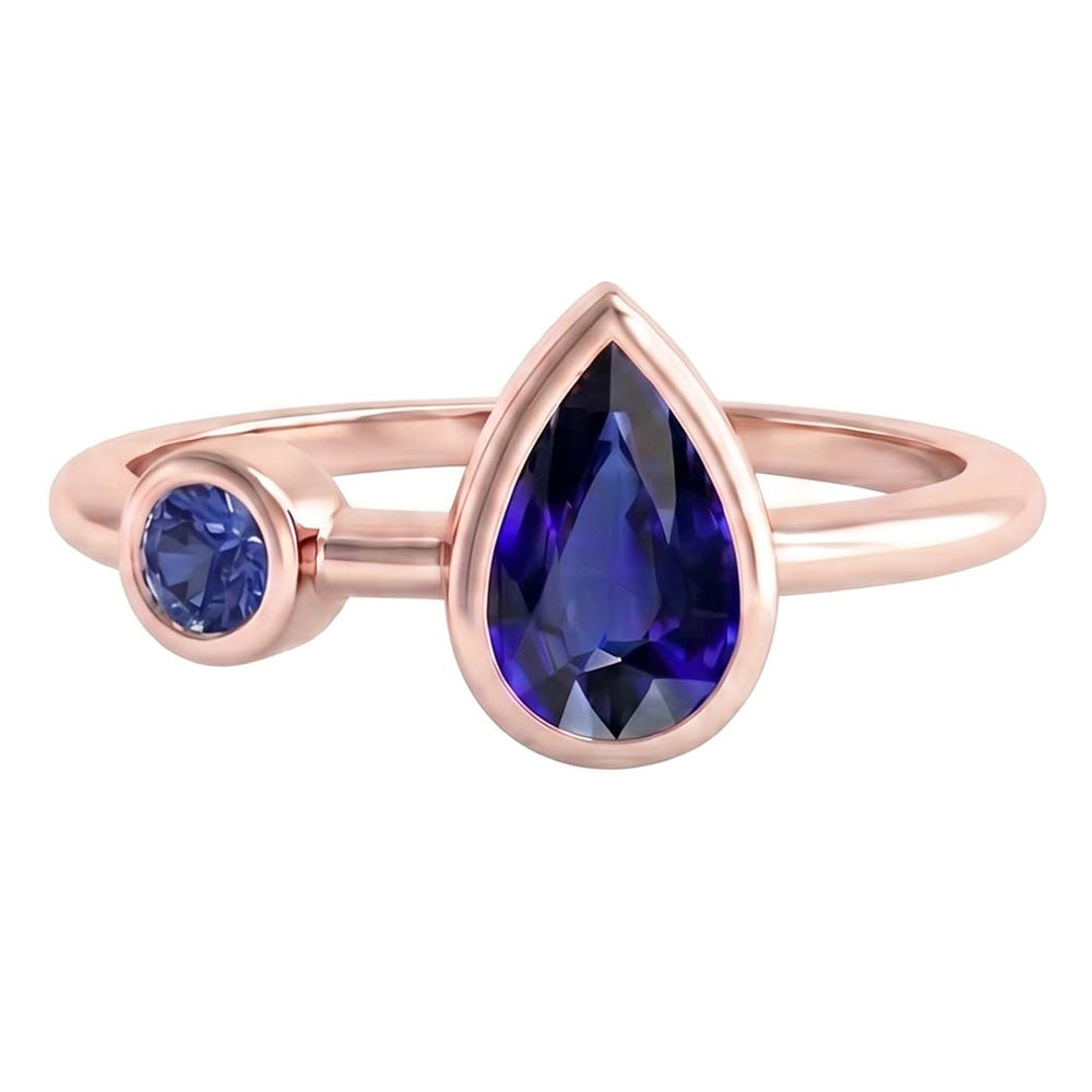 Anello Anniversario Rotondo e Pera Zaffiri Blu 2.25 Carati Oro Rosa 14K