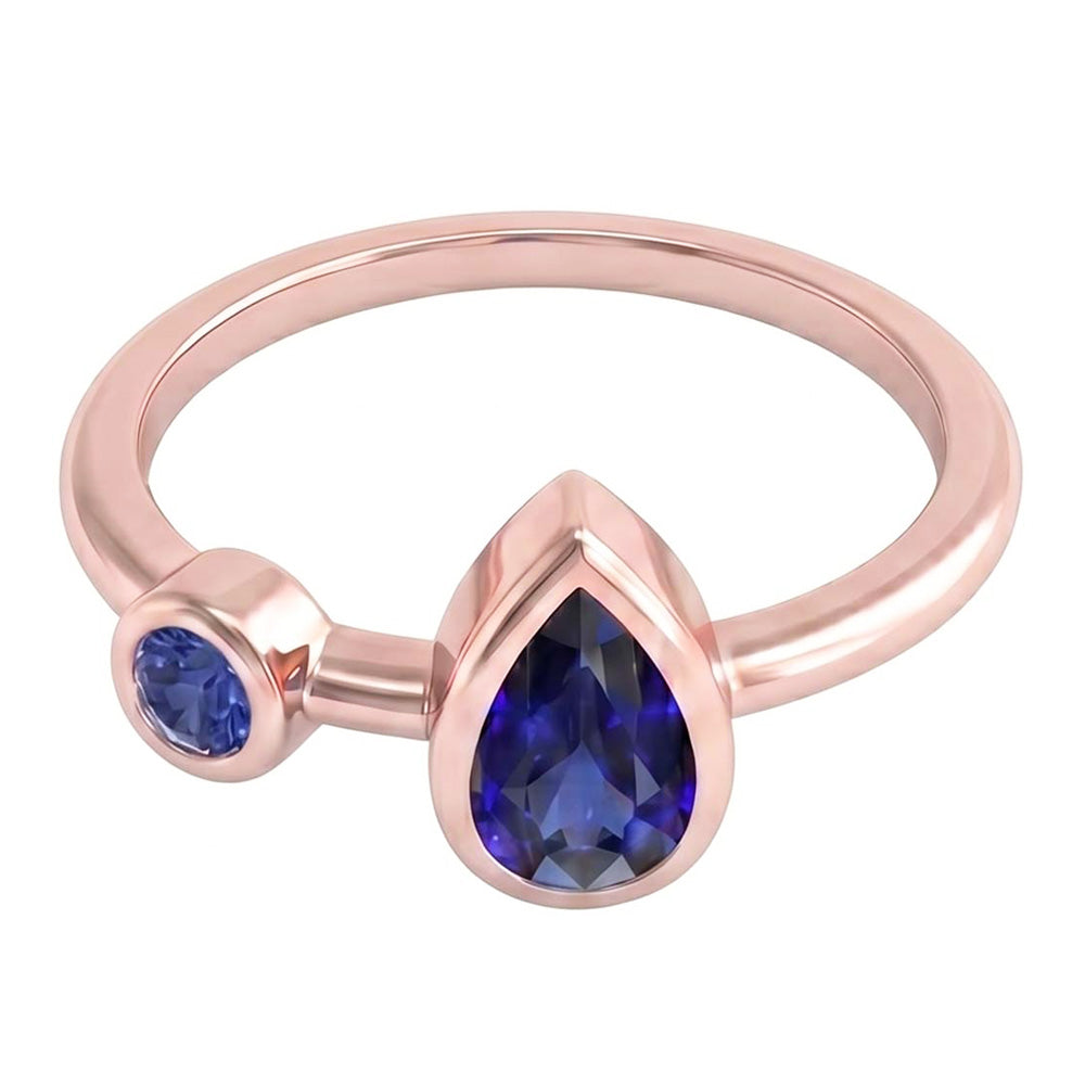 Anello Anniversario Rotondo e Pera Zaffiri Blu 2.25 Carati Oro Rosa 14K