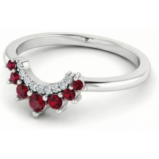 Anello Anniversario Rubino Rosso e Diamante Naturale Autentico ( non creato in laboratorio ) 3.30 Carati Oro Bianco 14K