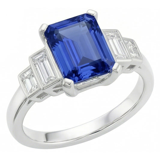Anello Anniversario Smeraldo Diamante Naturale Autentico ( non creato in laboratorio ) Zaffiro 2.50 Carati Da Donna Oro 14K