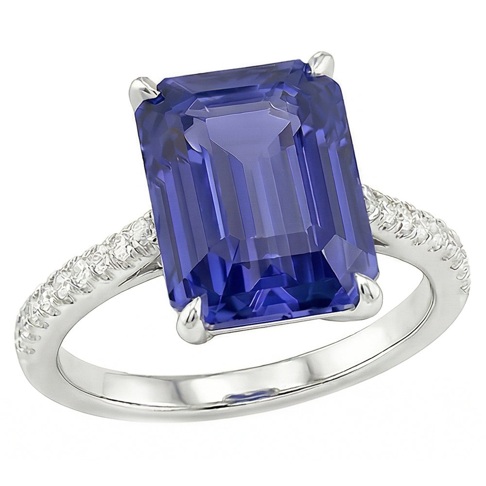 Anello Anniversario Smeraldo Zaffiro e Diamante Naturale Autentico ( non creato in laboratorio ) 4 Carati Con Gambo Conico