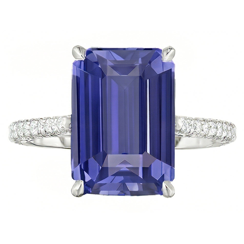Anello Anniversario Smeraldo Zaffiro e Diamante Naturale Autentico ( non creato in laboratorio ) 4 Carati Con Gambo Conico