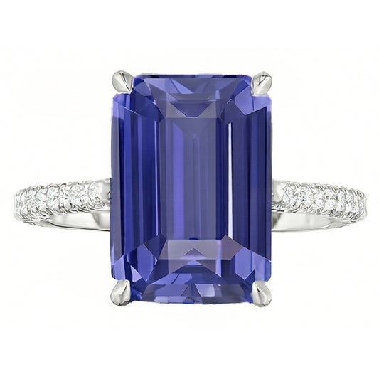 Anello Anniversario Smeraldo Zaffiro e Diamante Naturale Autentico ( non creato in laboratorio ) 4 Carati Con Gambo Conico
