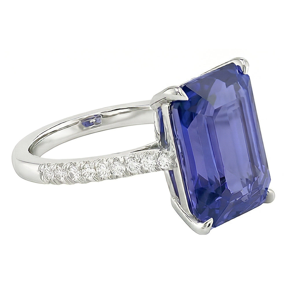 Anello Anniversario Smeraldo Zaffiro e Diamante Naturale Autentico ( non creato in laboratorio ) 4 Carati Con Gambo Conico