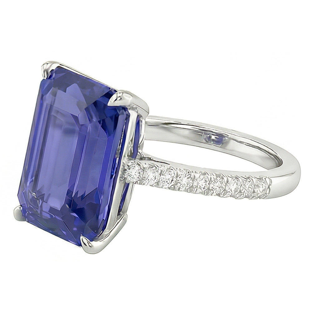 Anello Anniversario Smeraldo Zaffiro e Diamante Naturale Autentico ( non creato in laboratorio ) 4 Carati Con Gambo Conico