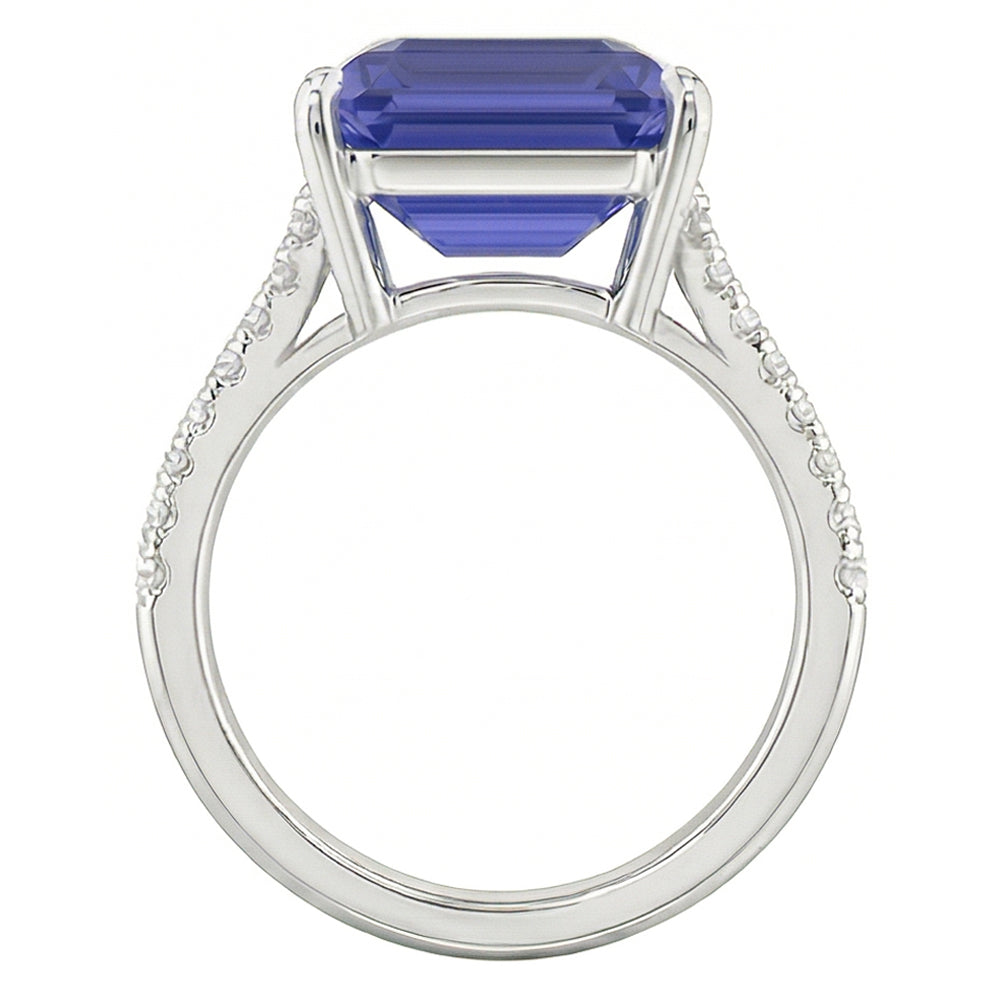 Anello Anniversario Smeraldo Zaffiro e Diamante Naturale Autentico ( non creato in laboratorio ) 4 Carati Con Gambo Conico