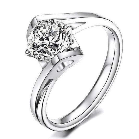 Anello Anniversario Solitario Naturale Diamante Rotondo 2,85 Ct Stile Tensione