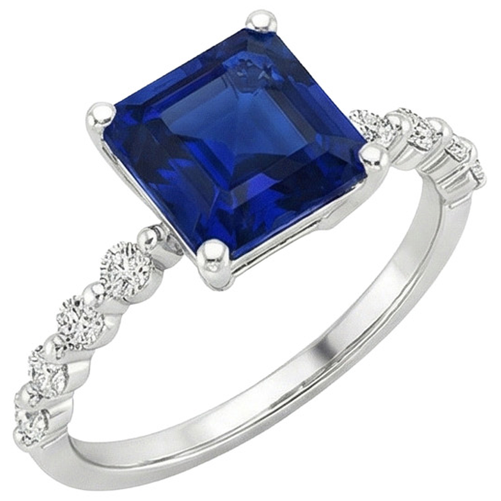 Anello Anniversario Solitario Zaffiro Principessa Blu Con Accenti 4 Carati