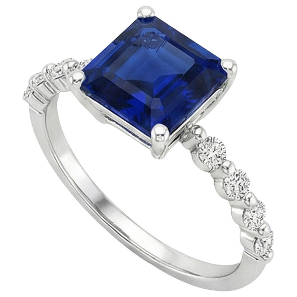 Anello Anniversario Solitario Zaffiro Principessa Blu Con Accenti 4 Carati