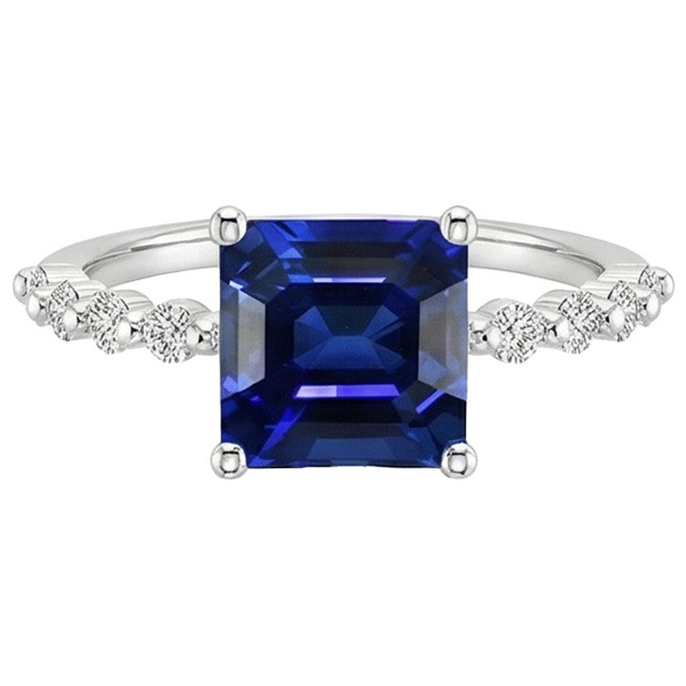 Anello Anniversario Solitario Zaffiro Principessa Blu Con Accenti 4 Carati