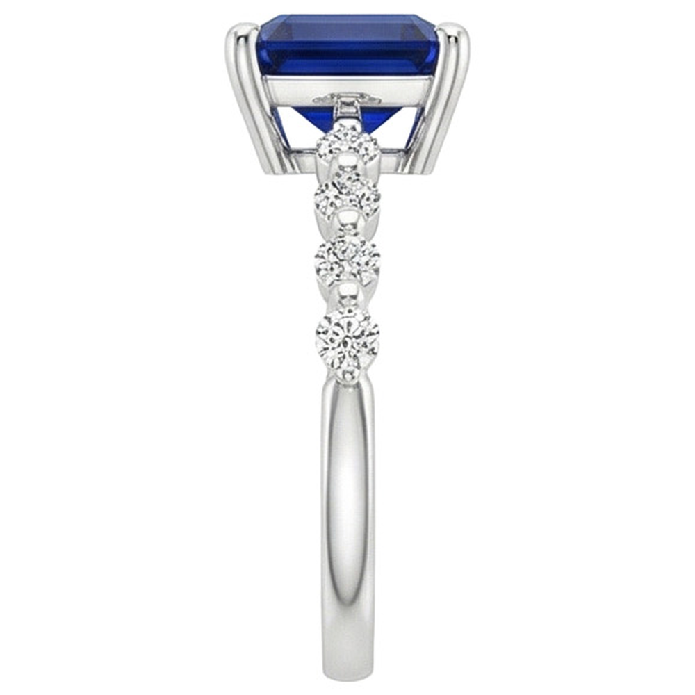 Anello Anniversario Solitario Zaffiro Principessa Blu Con Accenti 4 Carati