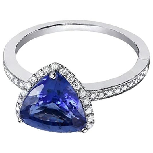Anello Anniversario Trilioni di Tanzanite e Diamanti Naturali Autentici ( non creati in laboratorio ) da 3,50 Ct in Oro Bianco 14K