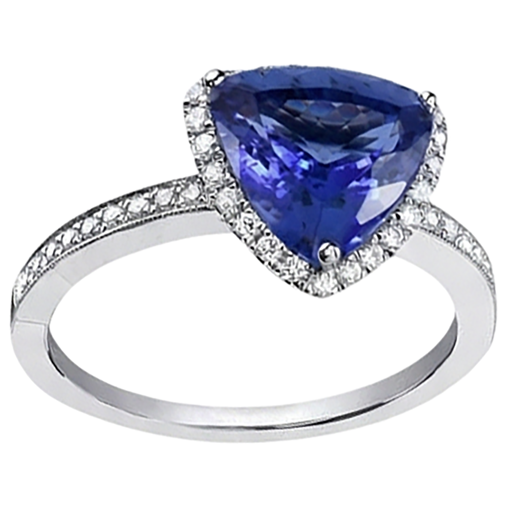 Anello Anniversario Trilioni di Tanzanite e Diamanti Naturali Autentici ( non creati in laboratorio ) da 3,50 Ct in Oro Bianco 14K