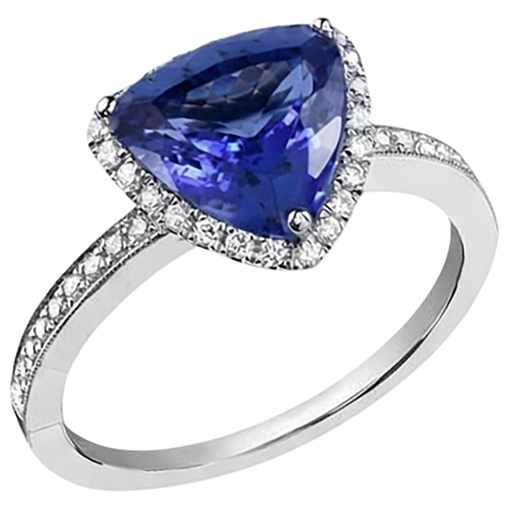 Anello Anniversario Trilioni di Tanzanite e Diamanti Naturali Autentici ( non creati in laboratorio ) da 3,50 Ct in Oro Bianco 14K