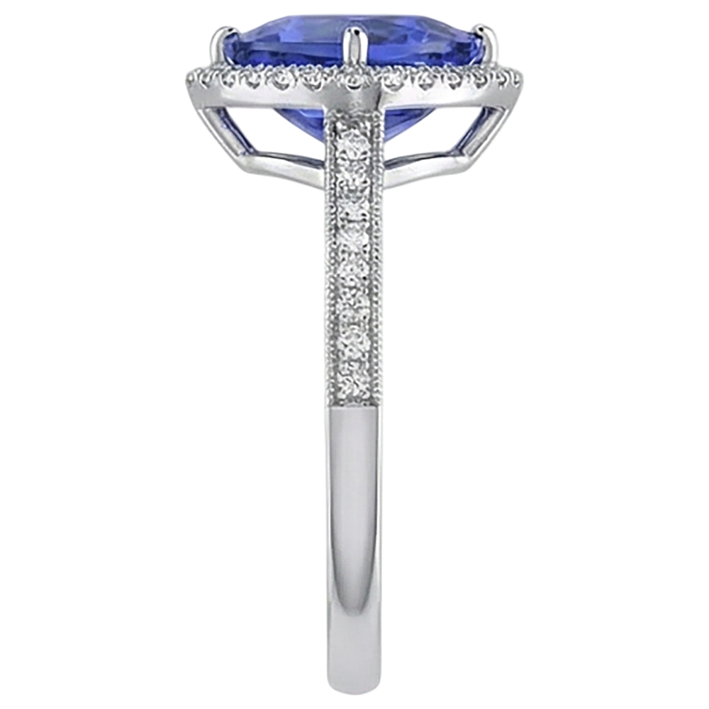 Anello Anniversario Trilioni di Tanzanite e Diamanti Naturali Autentici ( non creati in laboratorio ) da 3,50 Ct in Oro Bianco 14K