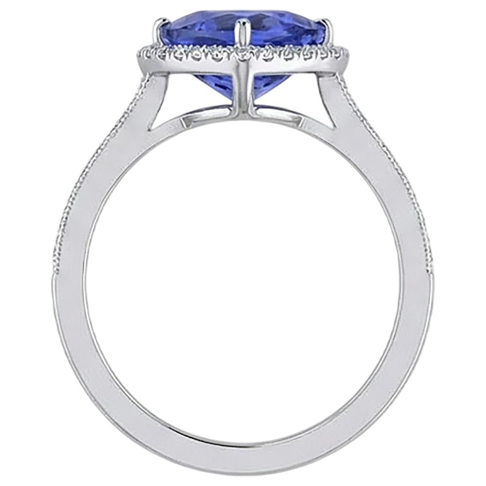 Anello Anniversario Trilioni di Tanzanite e Diamanti Naturali Autentici ( non creati in laboratorio ) da 3,50 Ct in Oro Bianco 14K