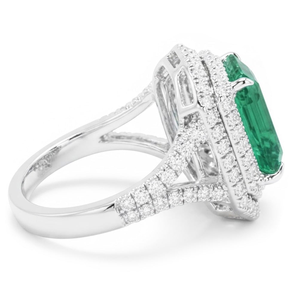 Anello Anniversario Verde Smeraldo E Diamanti Naturali Autentici ( non creati in laboratorio ) 11.75 Carati Oro Bianco 14K