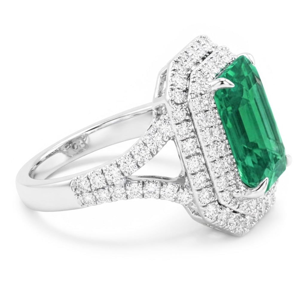 Anello Anniversario Verde Smeraldo E Diamanti Naturali Autentici ( non creati in laboratorio ) 11.75 Carati Oro Bianco 14K