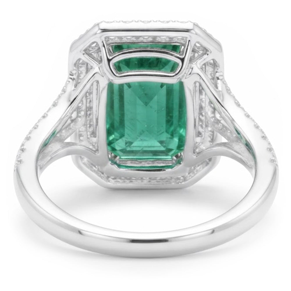 Anello Anniversario Verde Smeraldo E Diamanti Naturali Autentici ( non creati in laboratorio ) 11.75 Carati Oro Bianco 14K
