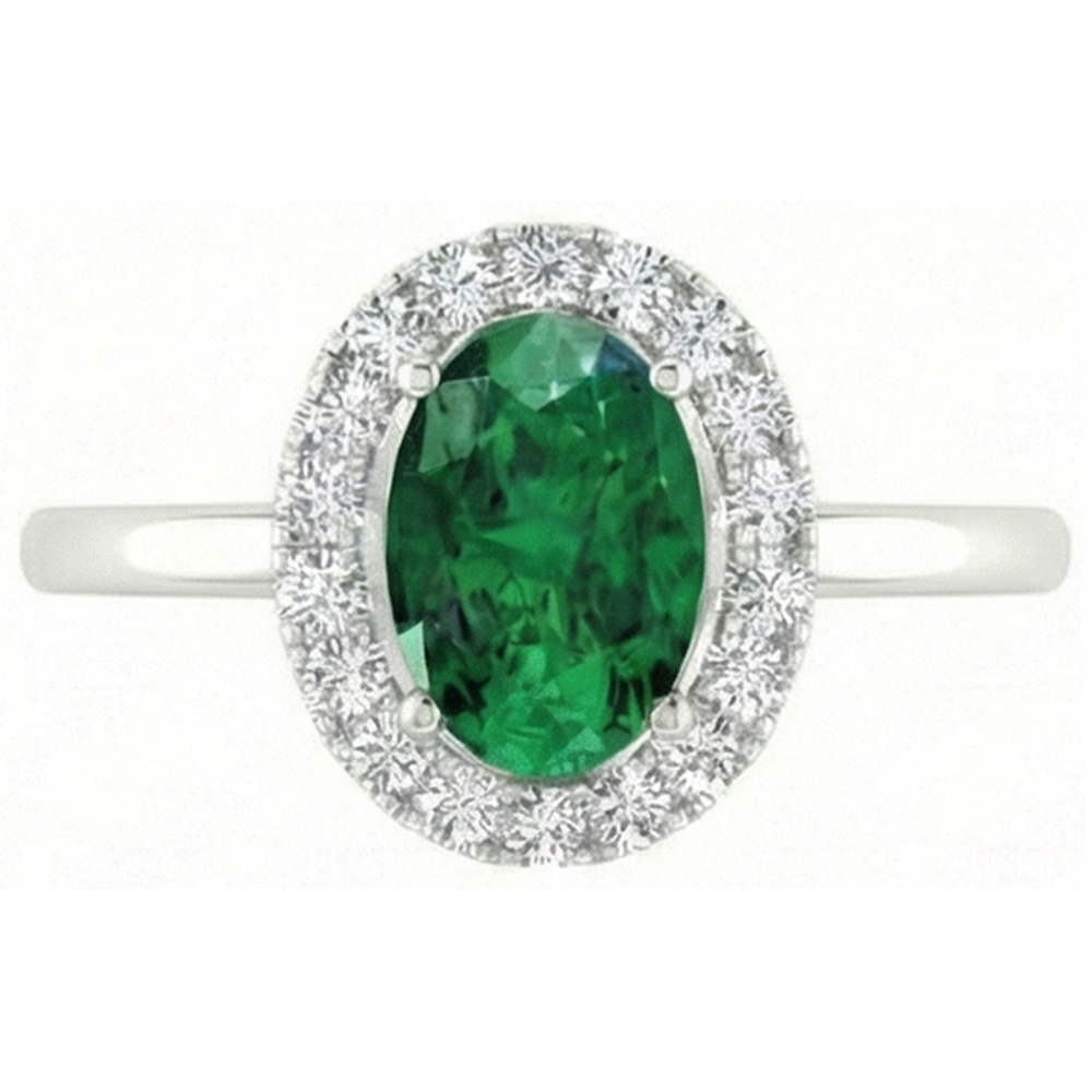 Anello Anniversario Verde Smeraldo Ovale Con Diamante Tondo 4.50 Carati