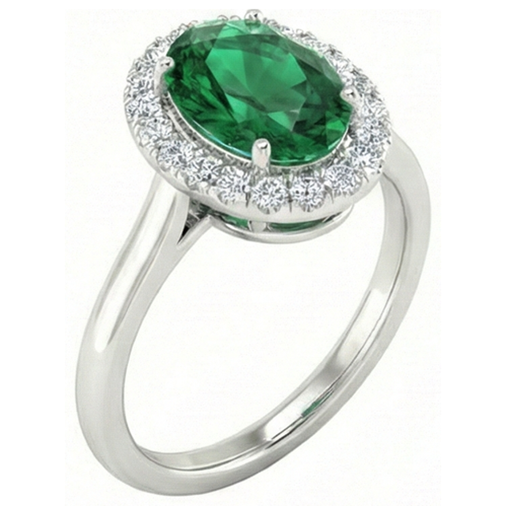 Anello Anniversario Verde Smeraldo Ovale Con Diamante Tondo 4.50 Carati