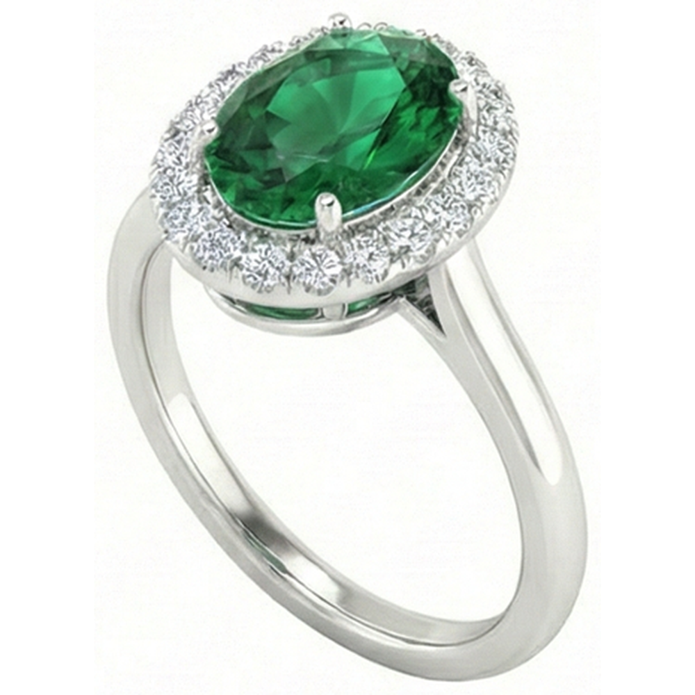 Anello Anniversario Verde Smeraldo Ovale Con Diamante Tondo 4.50 Carati