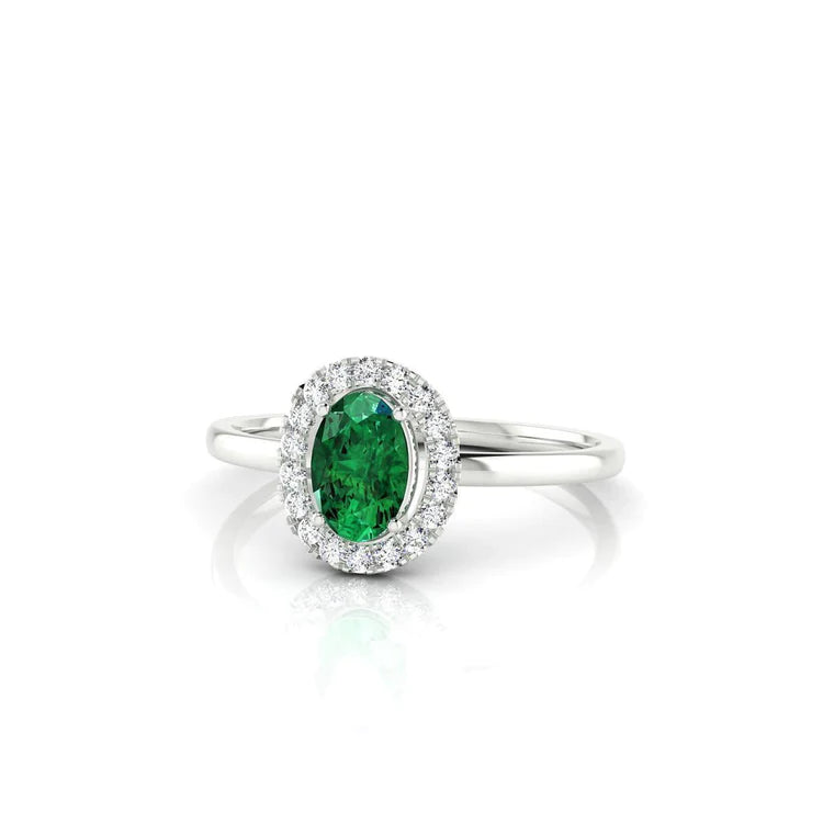 Anello Anniversario Verde Smeraldo Ovale Con Diamante Tondo 4.50 Carati