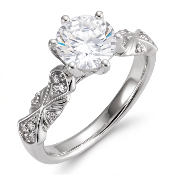 Anello Anniversario Vero Diamante Naturale Autentico ( non creato in laboratorio ) Stile Antico 1,75 Carati Oro Bianco 14K