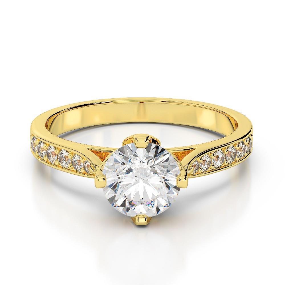 Anello Anniversario Vero Diamante Rotondo 3.50 Carati Oro Giallo Accentato 14K