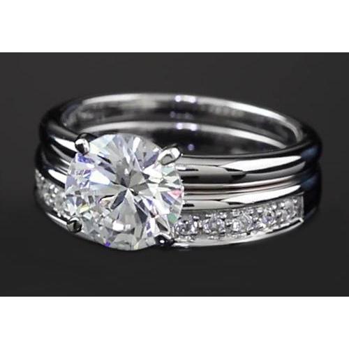 Anello Anniversario Vero Diamante Rotondo Set 3 Carati Prong Oro Bianco 14K