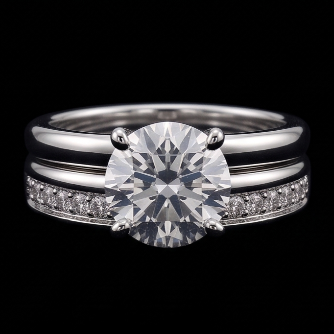Anello Anniversario Vero Diamante Rotondo Set 3 Carati Prong Oro Bianco 14K