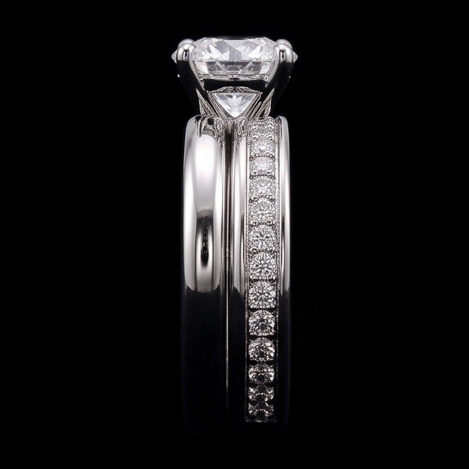 Anello Anniversario Vero Diamante Rotondo Set 3 Carati Prong Oro Bianco 14K
