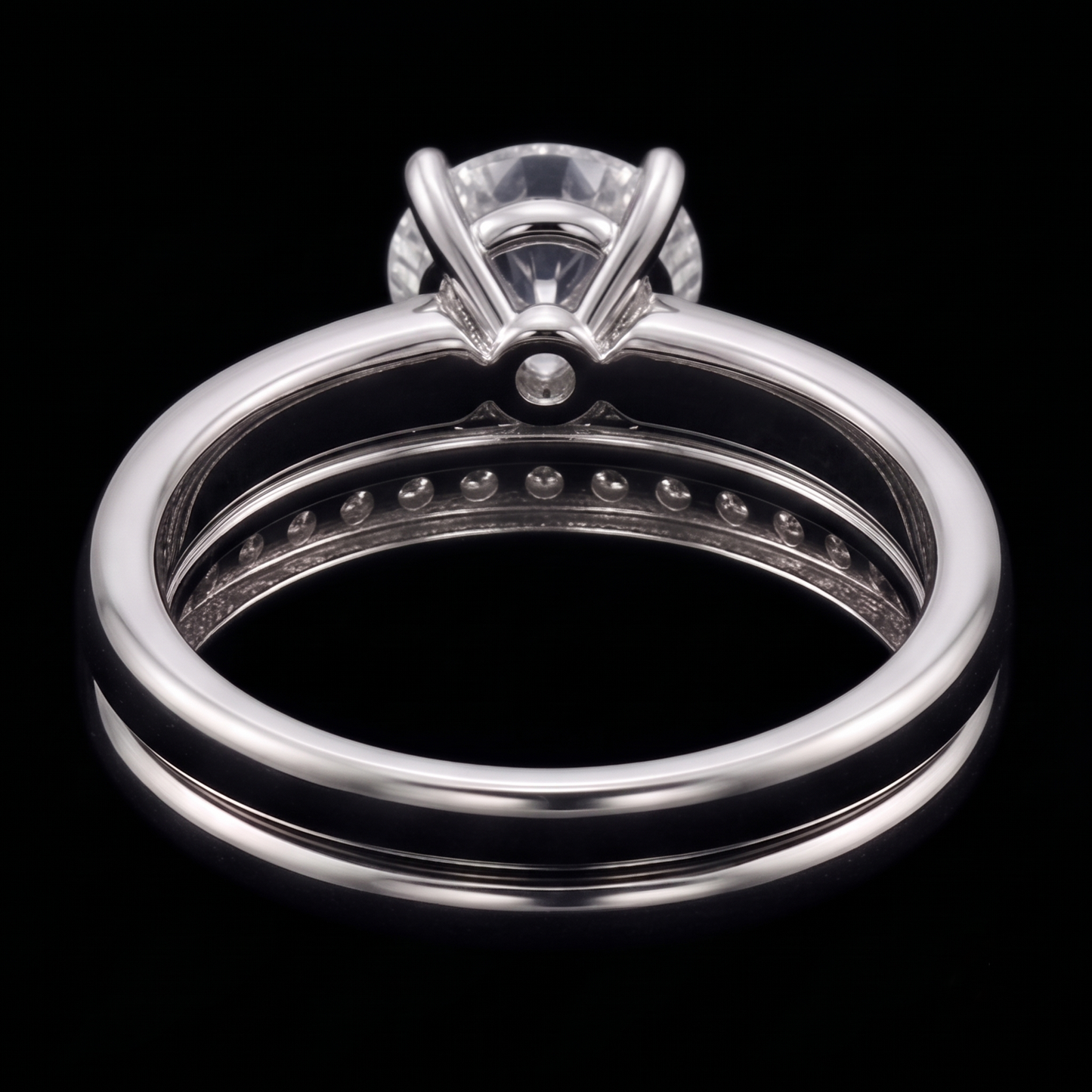 Anello Anniversario Vero Diamante Rotondo Set 3 Carati Prong Oro Bianco 14K