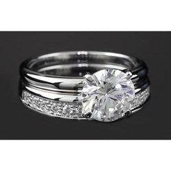 Anello Anniversario Vero Diamante Rotondo Set 3 Carati Prong Oro Bianco 14K