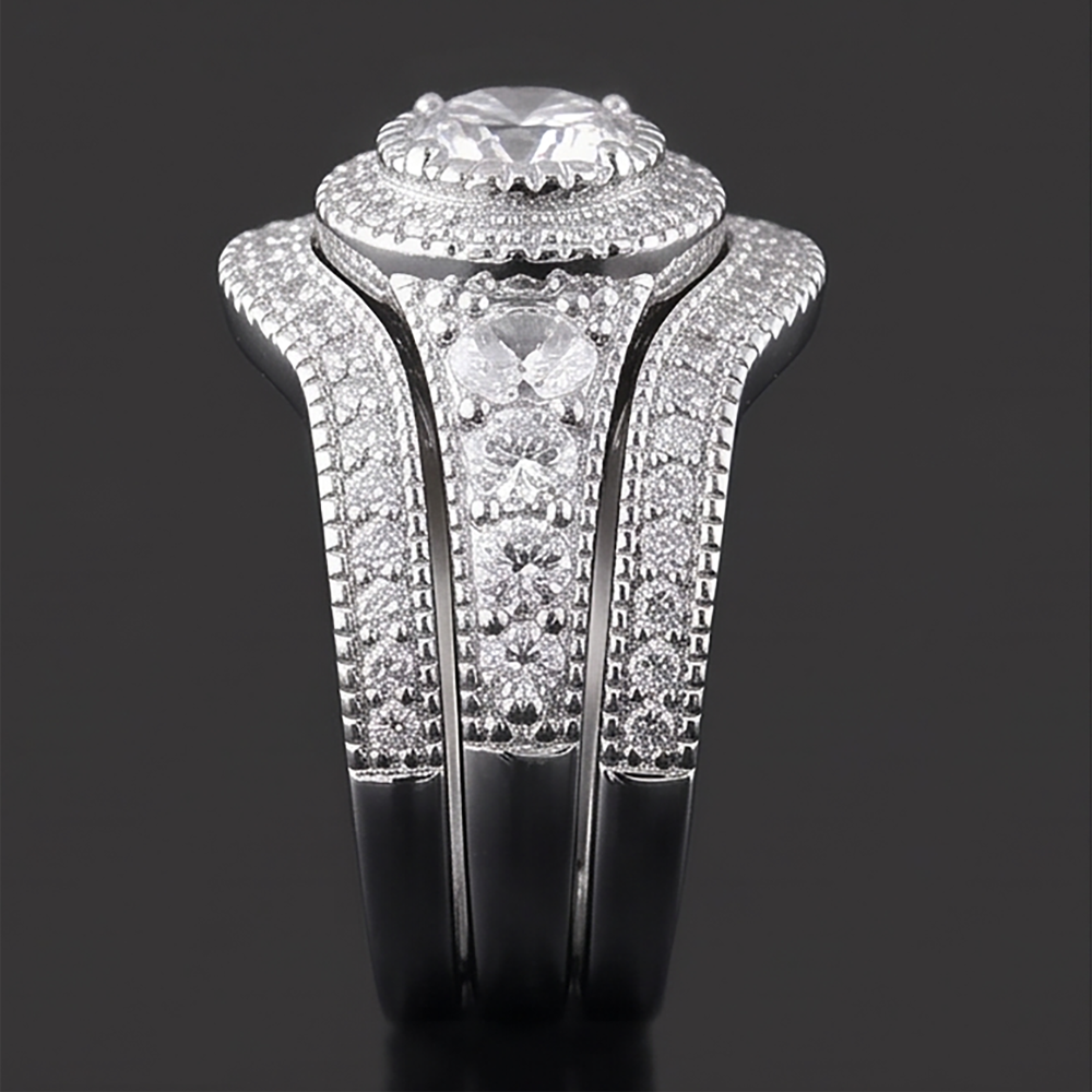 Anello Anniversario Vintage Set 4 Carati Diamante Rotondo Oro Bianco 14K