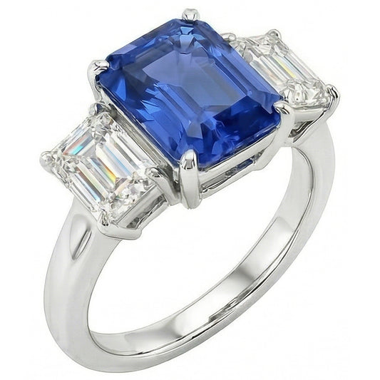 Anello Anniversario Zaffiro Diamanti Naturali Autentici ( non creati in laboratorio ) Taglio Smeraldo 3 Pietre 2.50 Carati