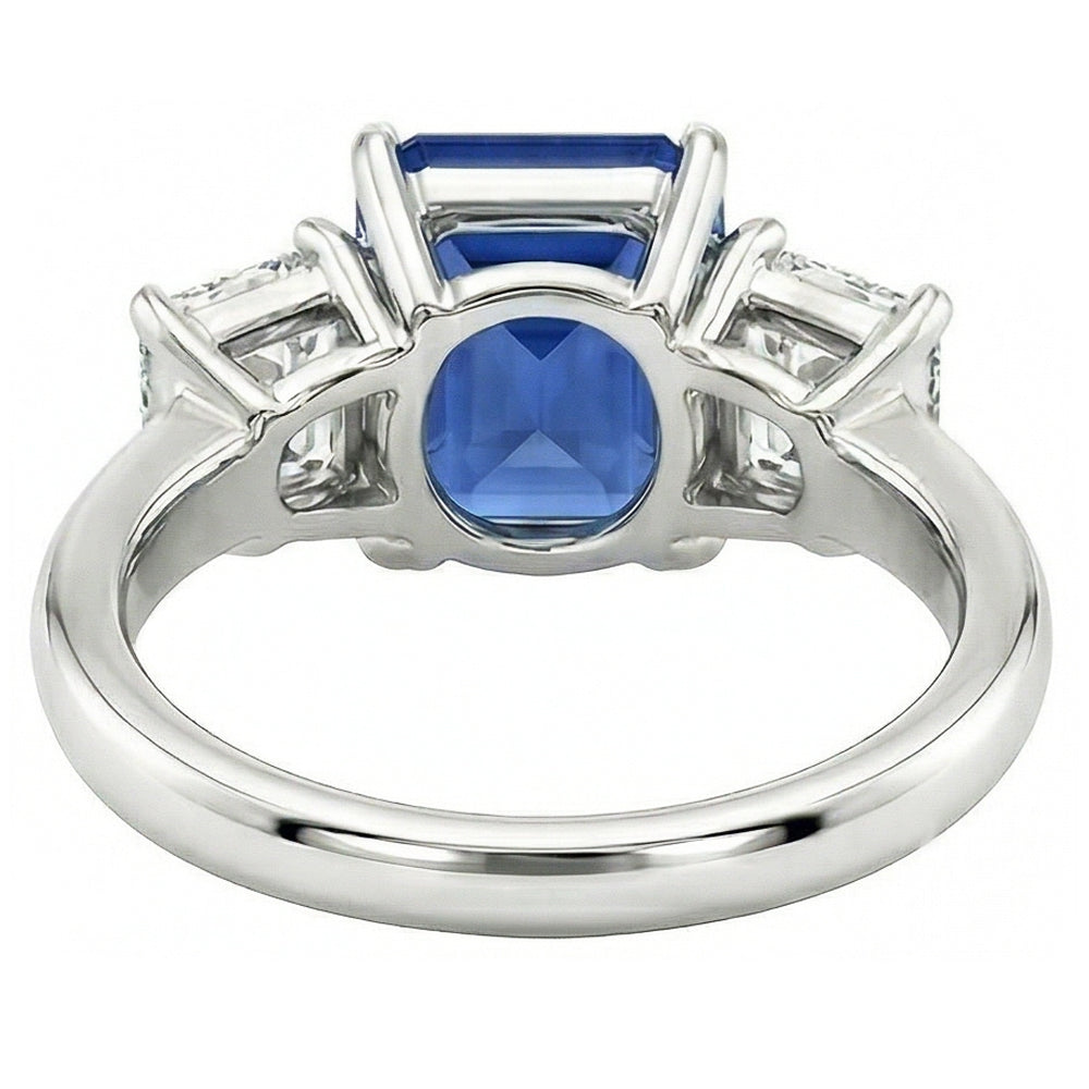 Anello Anniversario Zaffiro Diamanti Naturali Autentici ( non creati in laboratorio ) Taglio Smeraldo 3 Pietre 2.50 Carati