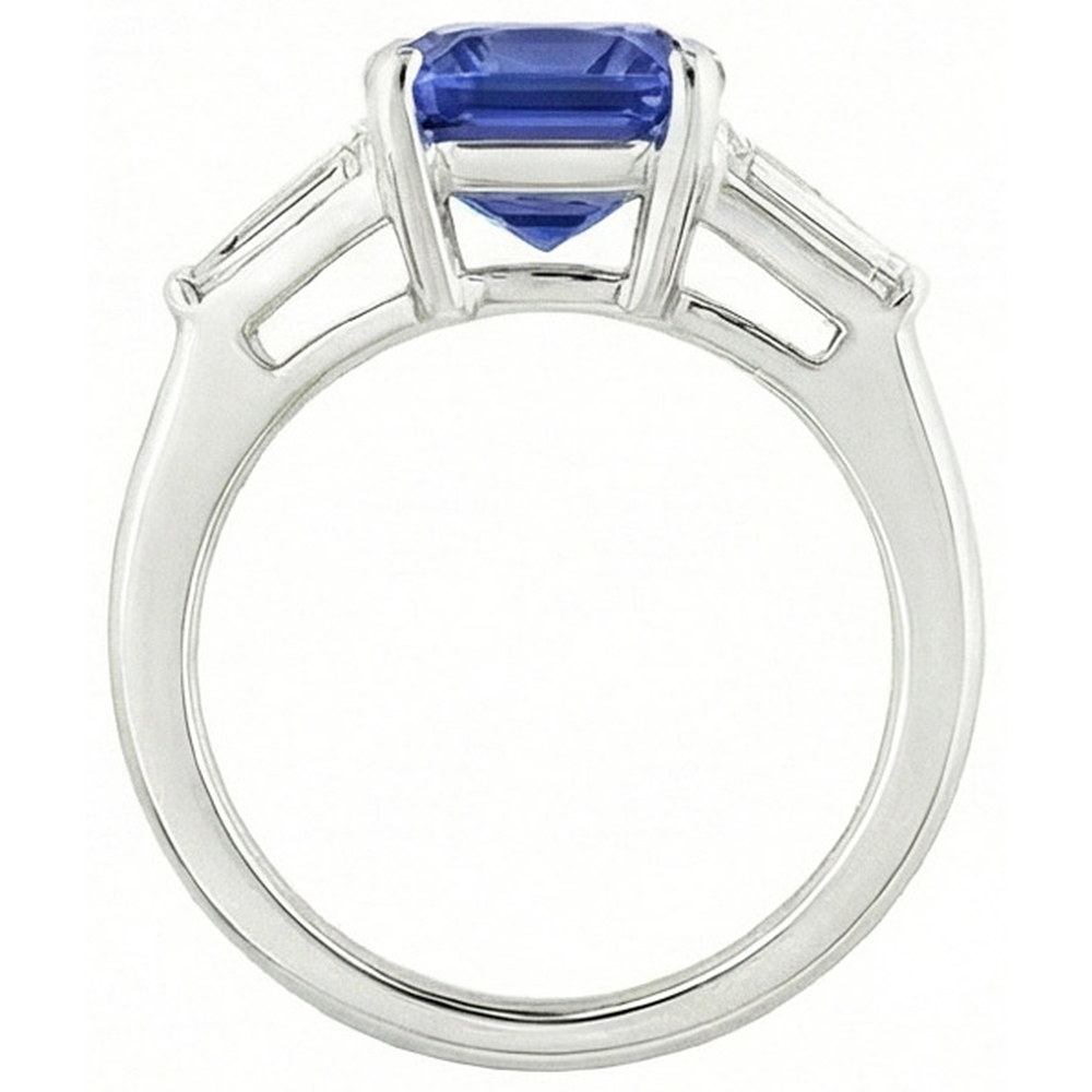 Anello Anniversario Zaffiro Taglio Radiante & Diamanti Naturali Autentici ( non creati in laboratorio ) Baguette 3.50 Carati