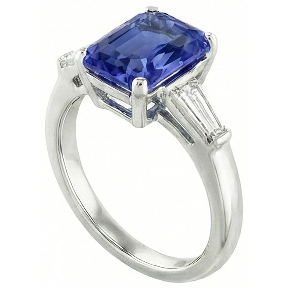 Anello Anniversario Zaffiro Taglio Radiante & Diamanti Naturali Autentici ( non creati in laboratorio ) Baguette 3.50 Carati